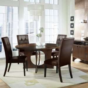   Round Dining Table Set with Bicast Chairs in Brown: Furniture & Decor