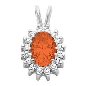  14K White Gold Fire Opal and Diamond Pendant: Jewelry