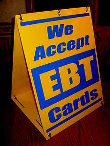 WE ACCEPT EBT CARDS Sandwich Board Sign A Frame Kit NEW Blue on Yellow 