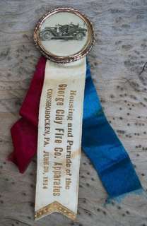 1914 George Clay Fire Co PA Housing & Parade Ribbon  