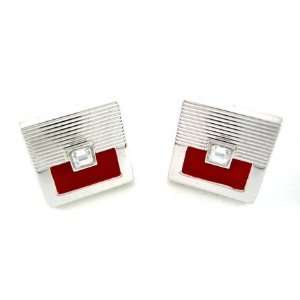 Stacy Adams Silver Textured Square w/Red Interior Cufflinks
