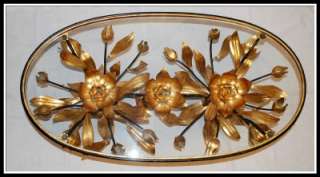   Mid Century Elegant HOLLYWOOD REGENCY Gold Metal Floral COFFEE TABLE