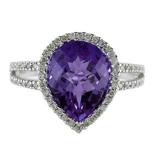 Pear Shaped Amethyst and Diamond Cocktail Ring 14k White Gold  Allurez 