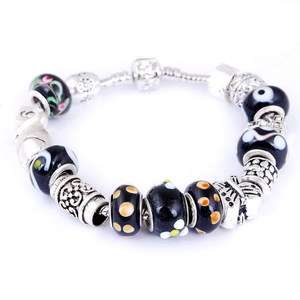 Black Glass&Metal Beads Snake Chain Childrens Bracelet  