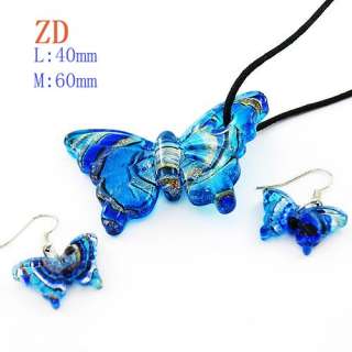   Butterfly Murano Lampwork Glass Pendant Necklace Earrings Set  