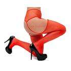 Music Legs Red Fishnet Thigh High Stockings w/ Attached Fish Net 