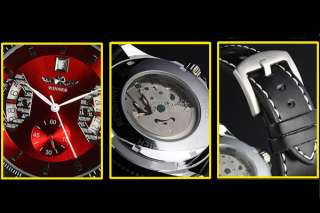 New Automatic Red Wrist Leather Mechanical Mens Watch  