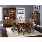   Table Set in Rustic Oak with Bow Back Chairs in Black (7 Pieces