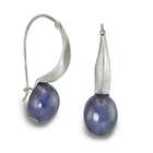 CleverEves Oval Sapphire French Wire Sterling Silver Earrings