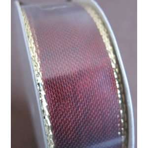 Craft Wire Edge Metallic Ribbon Trim: Burgundy w Shimmery Gold 