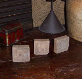 Primitive Rare Antique 3 Carved Vtg Wood ABC Toy Blocks  