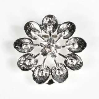 Ladies Silver Diamante Crystal Flower Brooch Scarf Clip  