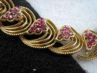   Textured Leaf Swirl Links Pink & Fuchsia Rhinestone Necklace  