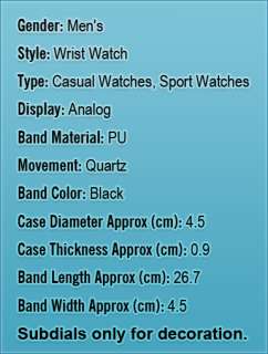 Super Mens Sport PC Quartz Wrist Watch Analog Black PU Leather Band 