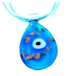    Murano Glass Evil Eye Pendant   Drop Shaped   Blue