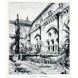  1901 Print Cathedral Cloister Tarragona Spain Courtyard Garden 