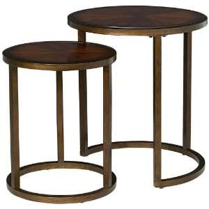    Cherry Wood Round Set of 2 Nesting Accent Tables: Home & Kitchen