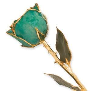    Lacquer Dipped Gold Trim Green Rose/24kt Gold Plated Jewelry