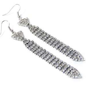  Silvertone Rhinestone Tie Drop Earrings Fashion Jewelry Jewelry