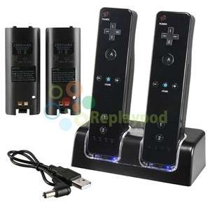   CHARGER DOCK + 2 X RECHARGEABLE BATTERY FOR NINTENDO WII REMOTE Black