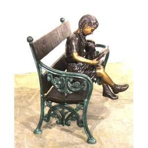   Galleries SRB48107 Girl and Dog on Bench Bronze