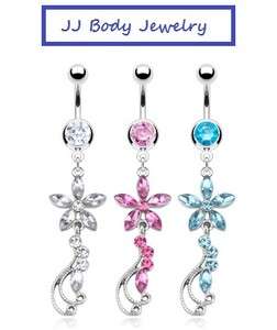   with Curly CZ Vine Dangle Navel Belly Button Ring Piercing  