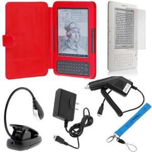  GTMax Red Leather Case + Clear LCD Screen Protector + Black LED 