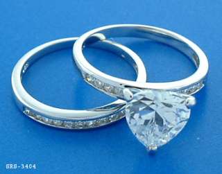 Silver & CZ wedding ring set w/ WG finished #3404 Size9  