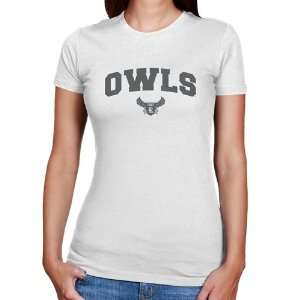 Rice Owls Ladies White Logo Arch Slim Fit T shirt :  Sports 