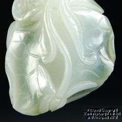   White and Green Jade Toggle / Pendant, Catfish & Lotus Design  