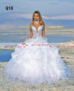 White/Ivory Organza Beads Sweetheart Wedding/Quinceanera Dress Ball 