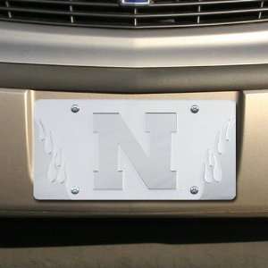   Nebraska Cornhuskers Satin Mirrored Flame License Plate Automotive