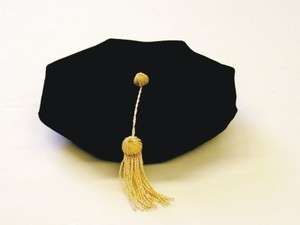 Graduation Tam Black Velvet Faculty PhD Gold Bullion Tassel Doctoral 