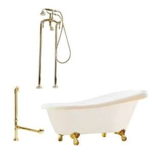  60 White Slipper Tub with Ball and Claw Feet, Drain, Support 