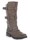   Women Casual Buckle Strap Mid Calf Riding Boot brown Taupe montage01