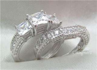 56ct AntiquePrincess 3 stone Wedding Ring Set Sz 7½  