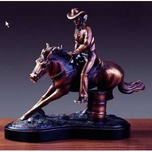  Bronze Plated Resin Western Cowgirl Riding a Horse 