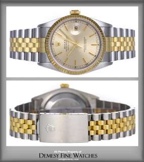 Rolex Datejust Mens 2 Tone Watch 16233 Jubilee Bracelet w/ Silver 