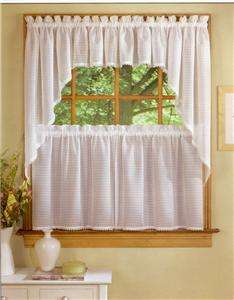   60x12 Valance for Tier Kitchen Curtain White Color Semi Sheer
