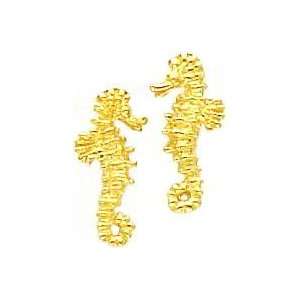    14K Yellow Gold Seahorse Stud Earrings Jewelry New: Jewelry