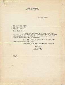 CHARLIE THE LITTLE TRAMP CHAPLIN TYPED LETTER SIGNED  