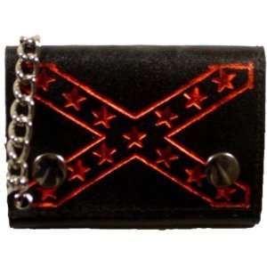  100% Leather Tri fold Chain Wallet Black #946 27