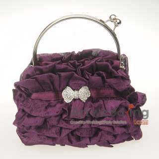 Ruffled Grape Chiffon Handbag Metallic Handle