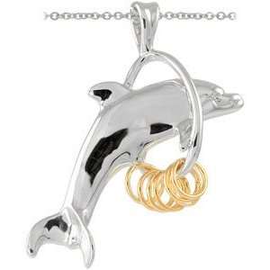   Wish Ring Jumping Dolphin Pendant with Cable Chain .925 Jewelry