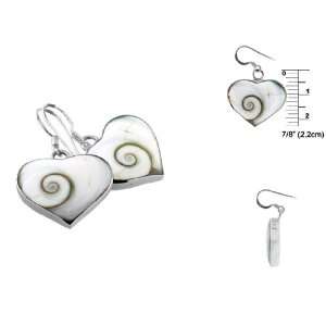   Silver Wide Heart Dangle Earrings with Eye of Shiva Shell Jewelry