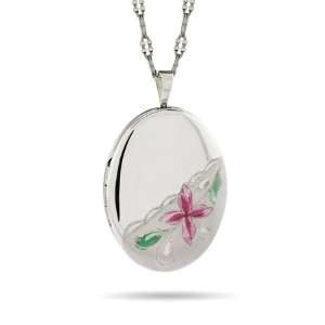  Pink Magnolia Oval Sterling Silver Photo Locket Length 16 