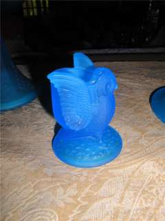 BLUE Owl Toothpick Holder Westmoreland Satin Glass  
