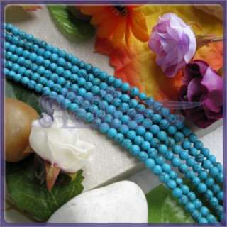 4mm Blue Veins Turquoise Round Gemstone Beads 15.5 Inch  