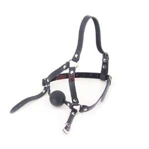    Leather Head Harness   Solid Ball Gag (Black) 
