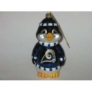 ST. LOUIS RAMS 5 1/2 tall and 3 wide Blown Glass Penguin CHRISTMAS 